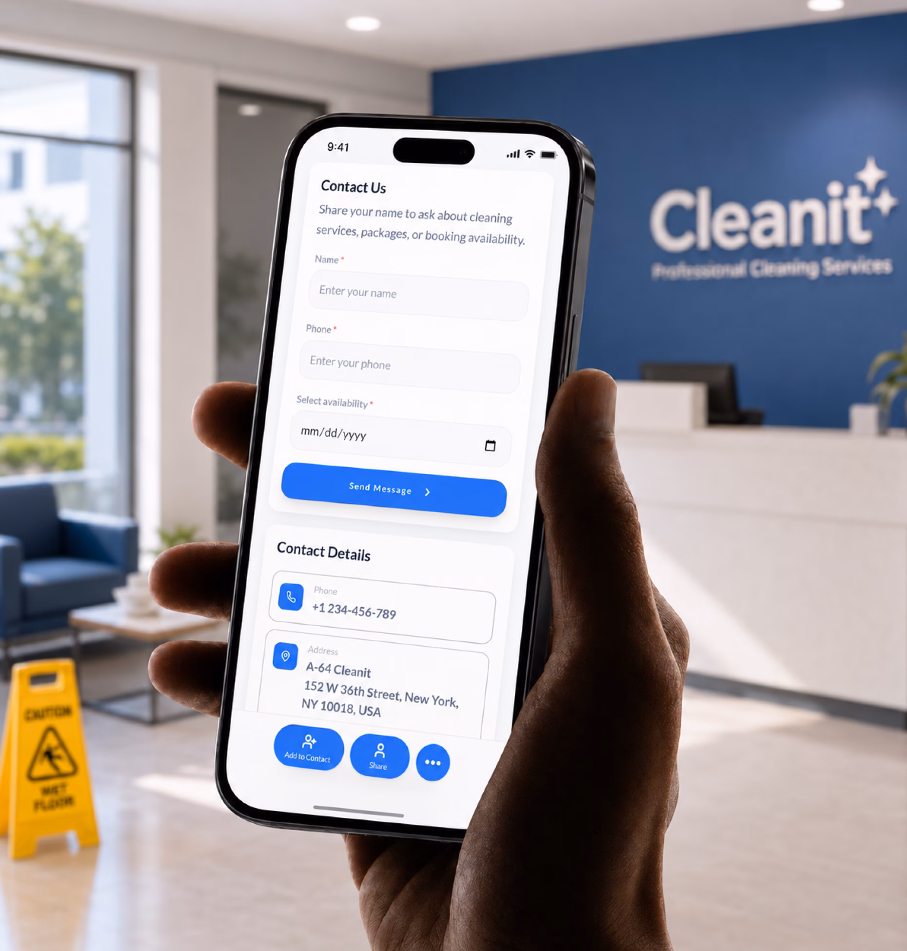 Lead capture form preview for cleaning services